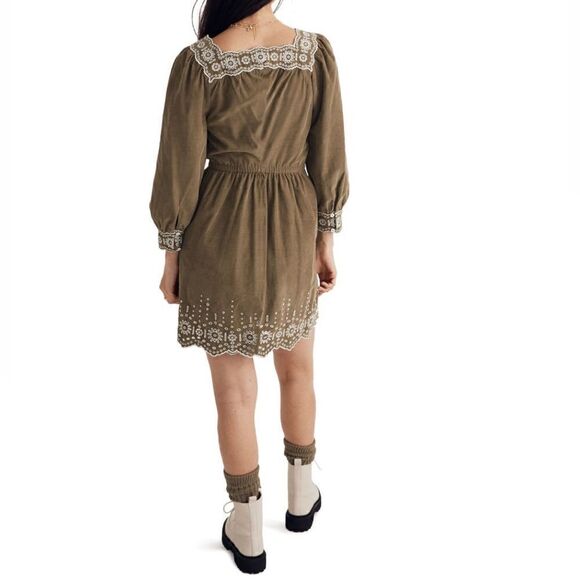 MADEWELL Embroidered Square Neck Corduroy Minidress, Small (2/4), Tan, NWT‎ - Picture 14 of 17